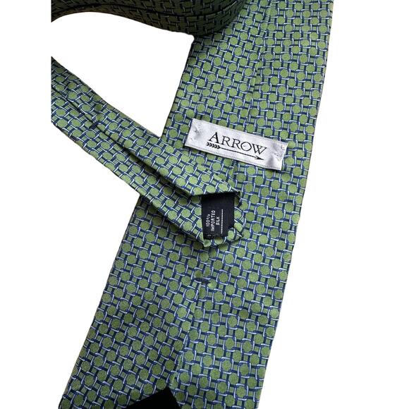Vintage Arrow 90s Silk Necktie Green with Blue Chain Print - Picture 4 of 4